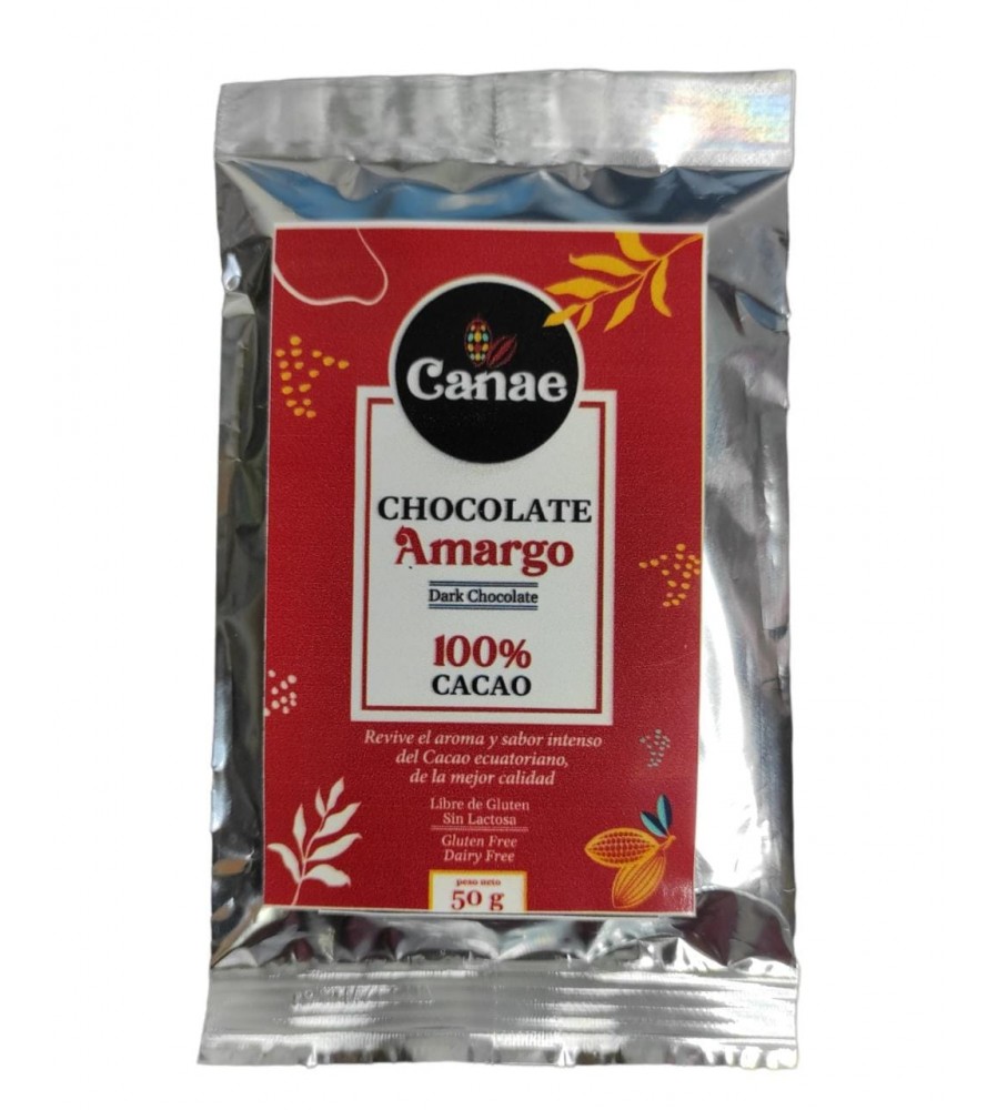 BARRA DE CHOCOLATE AMARGO  100 % CACAO CANAE 50 GR