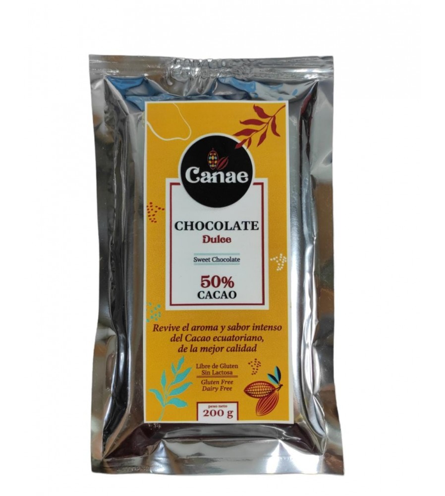BARRA DE CHOCOLATE DULCE 50% CACAO CANAE 200 GR BARRA DE CHOCOLATE DULCE 50% CACAO CANAE 200 GR