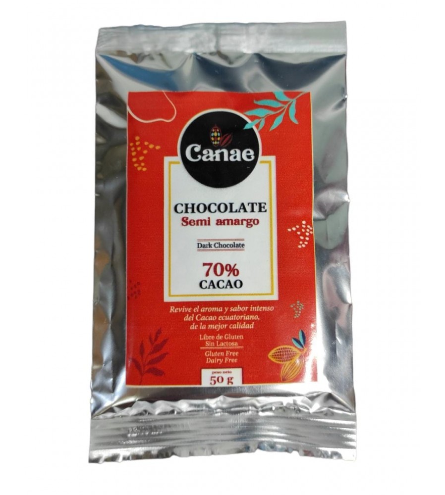 BARRA DE CHOCOLATE SEMIAMARGO 70% CACAO CANAE 50 GR BARRA DE CHOCOLATE SEMIAMARGO 70% CACAO CANAE 50 GR