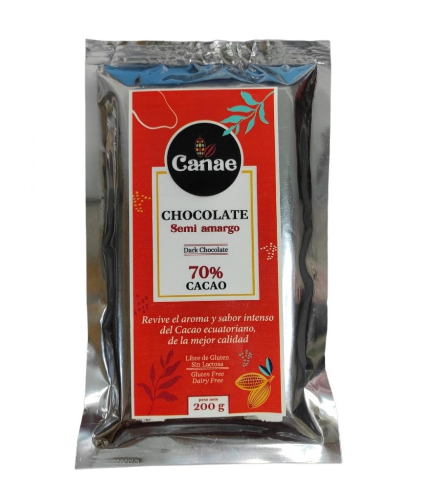 BARRA DE CHOCOLATE SEMIAMARGO 70% CACAO CANAE 200 GR BARRA DE CHOCOLATE SEMIAMARGO 70% CACAO CANAE 200 GR