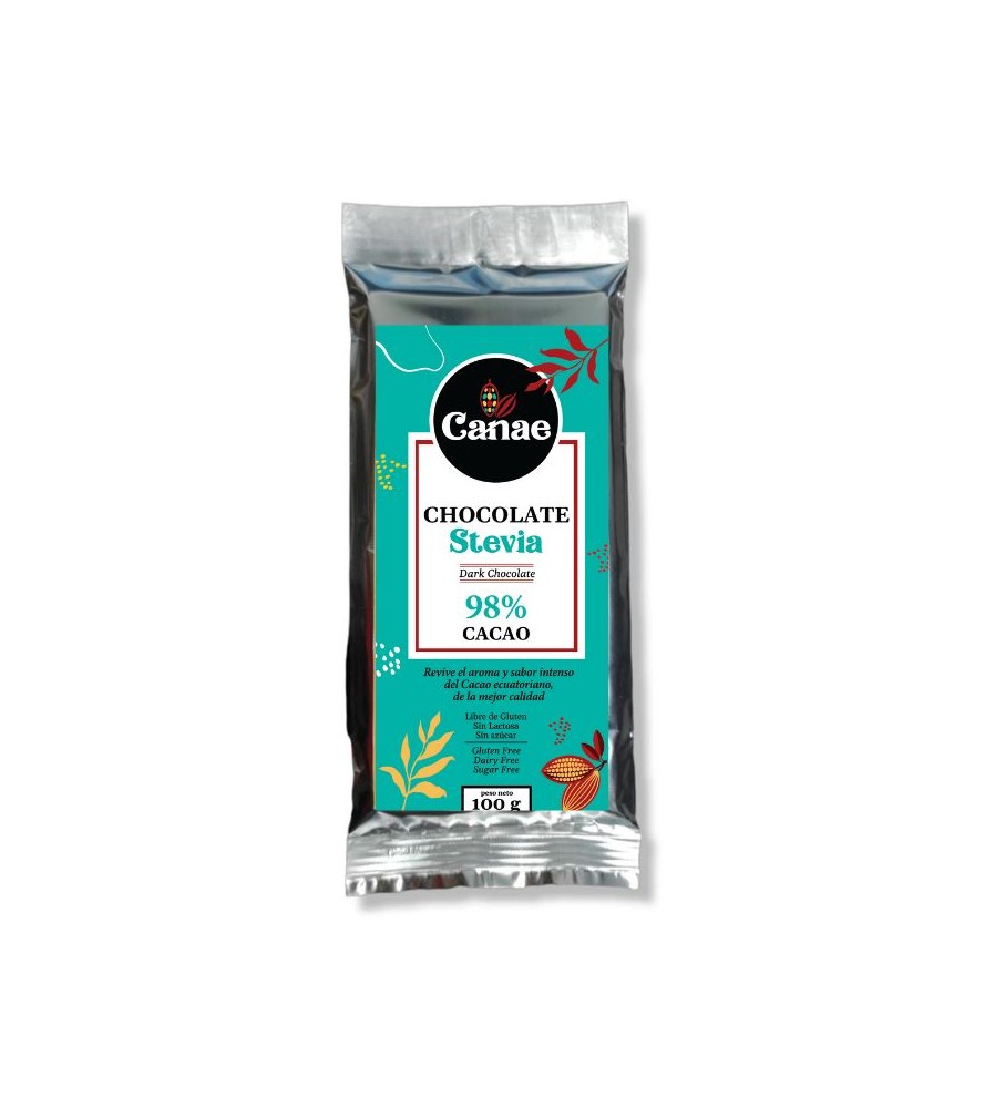 BARRA DE CHOCOLATE STEVIA 98 % CACAO CANAE 100 GR BARRA DE CHOCOLATE STEVIA 98 % CACAO CANAE 100 GR