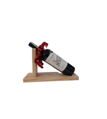 PORTA VINO DE MADERA COLOR NATURAL  CON VINO  IMPORTADO 750 ML