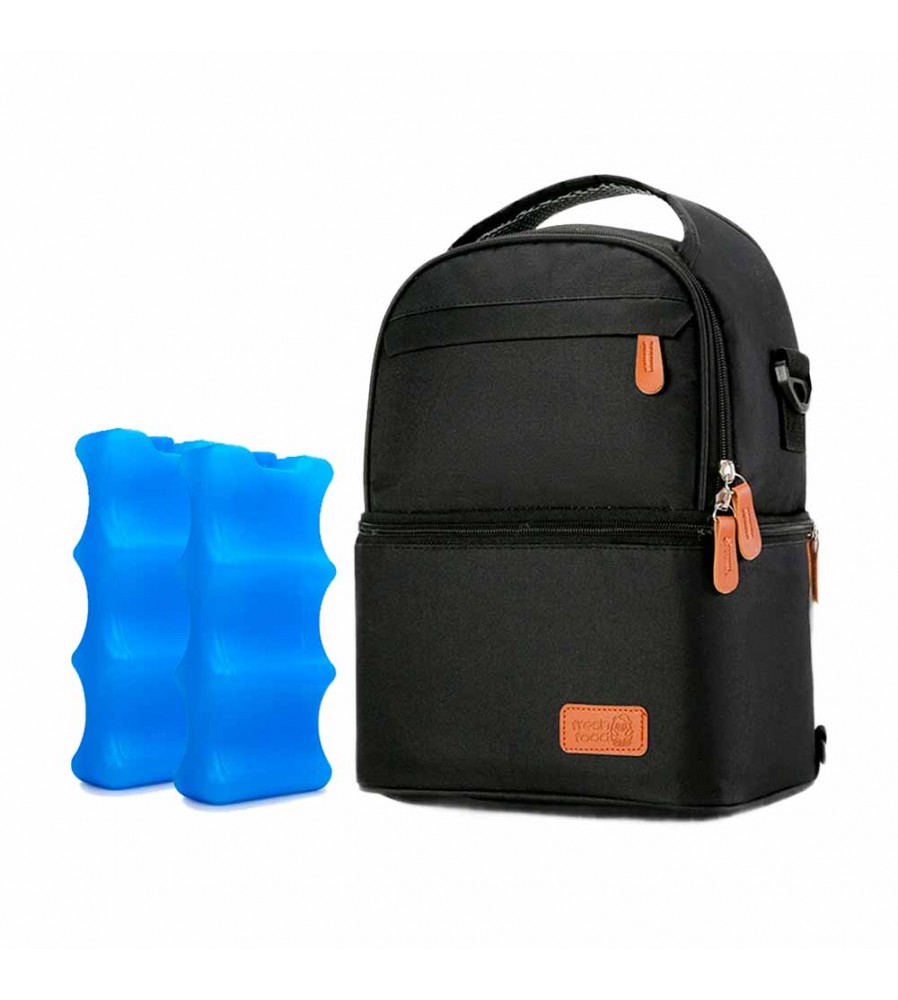 BOLSO TÉRMICO NEGRO/ CIERRE CAFE  + 2 PILAS DE HIELO ÚPALE